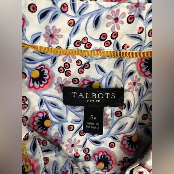 Talbots Petites Blouse Colorful Floral Print Long Sleeve Button Up Top Size S SP - Picture 8 of 11